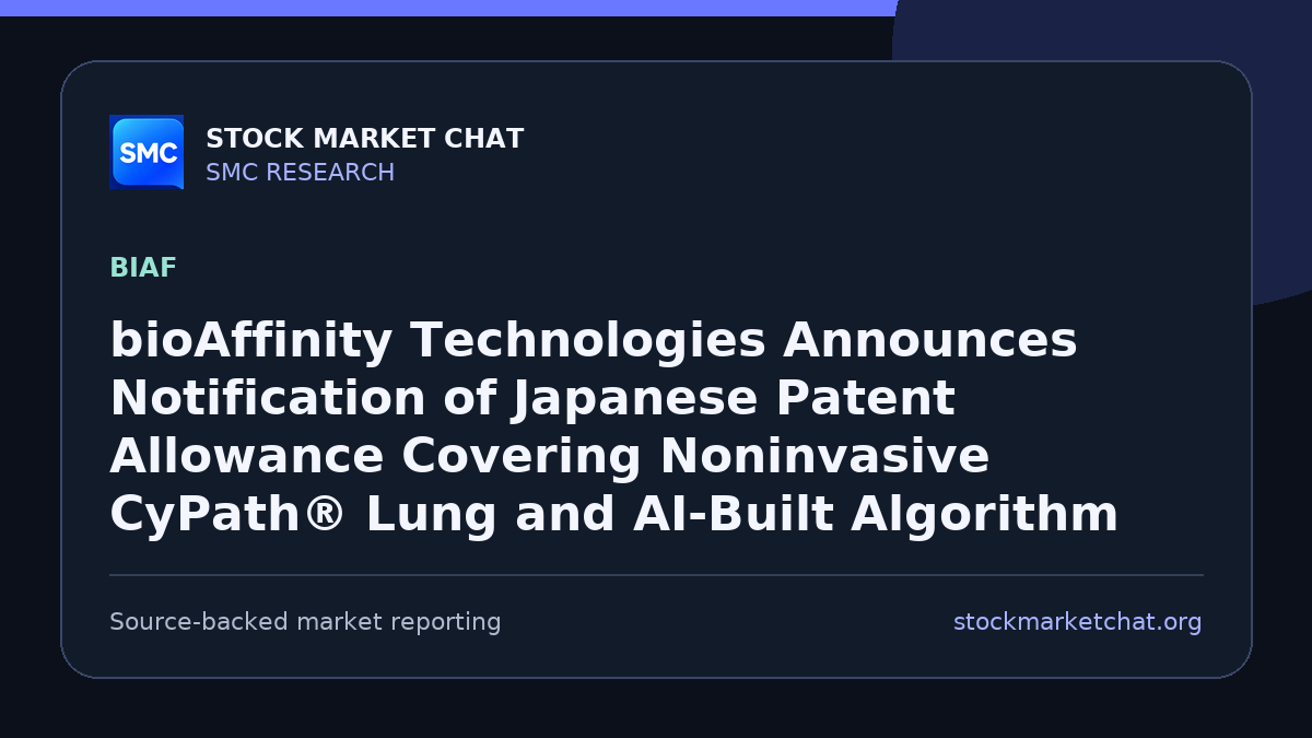 bioAffinity Technologies Announces Notification of Japanese Patent Allowance Covering Noninvasive CyPath® Lung and AI-Built Algorithm