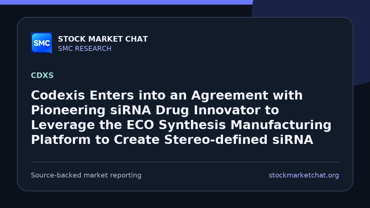 Codexis Enters into an Agreement with Pioneering siRNA Drug Innovator to Leverage the ECO Synthesis Manufacturing Platform to Create Stereo-defined siRNA