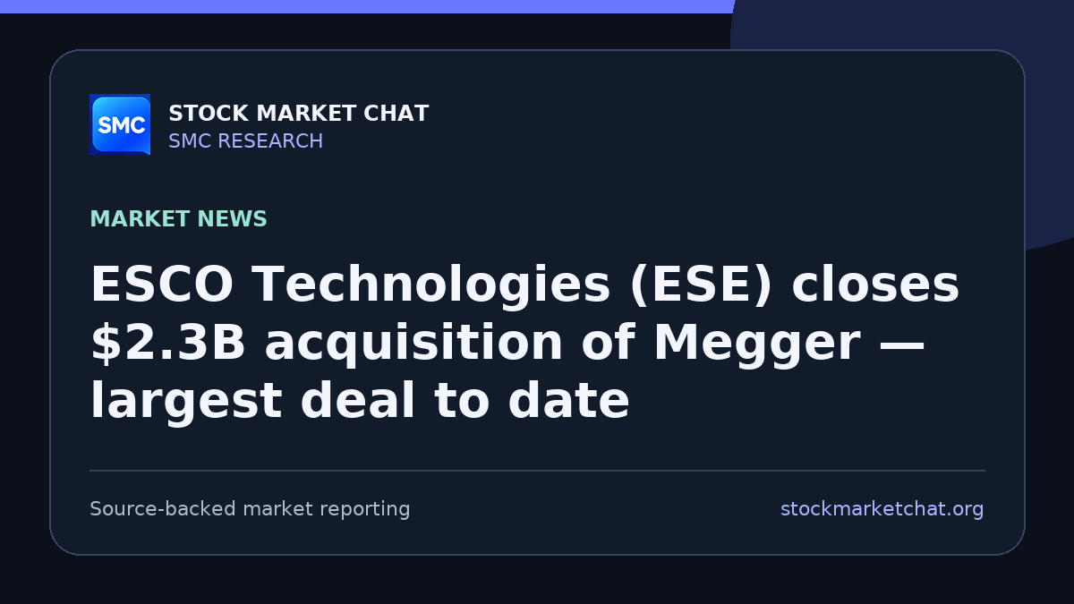 ESCO Technologies (ESE) closes $2.3B acquisition of Megger — largest deal to date
