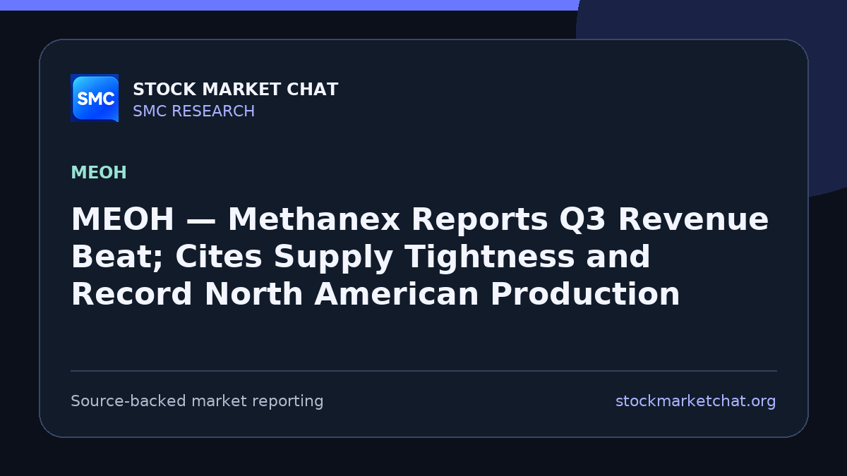 MEOH — Methanex Reports Q3 Revenue Beat; Cites Supply Tightness and Record North American Production