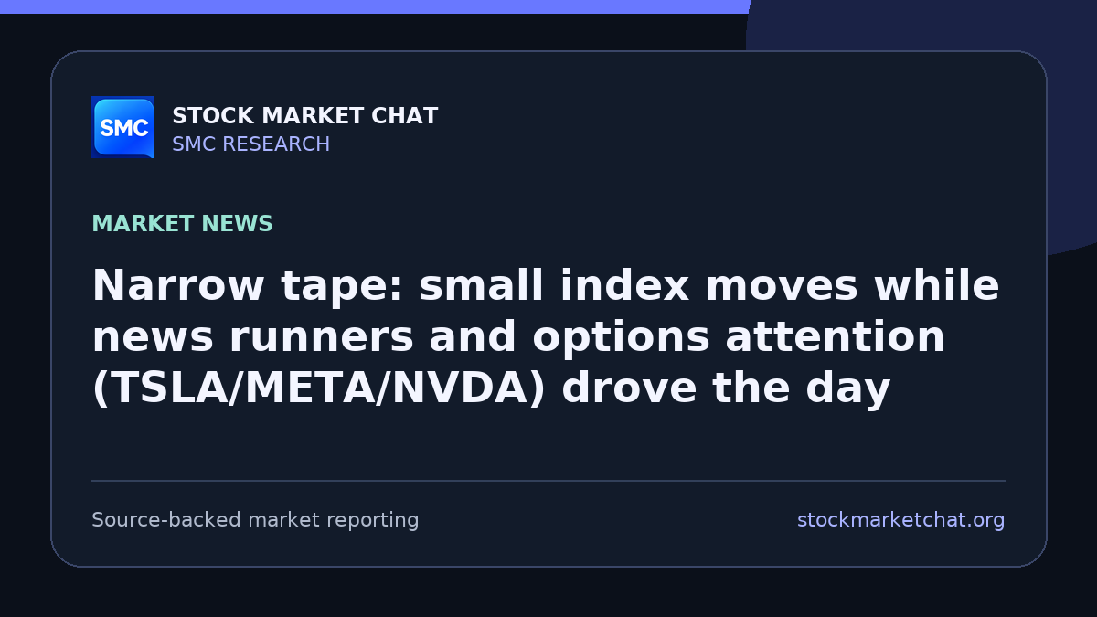 Narrow tape: small index moves while news runners and options attention (TSLA/META/NVDA) drove the day