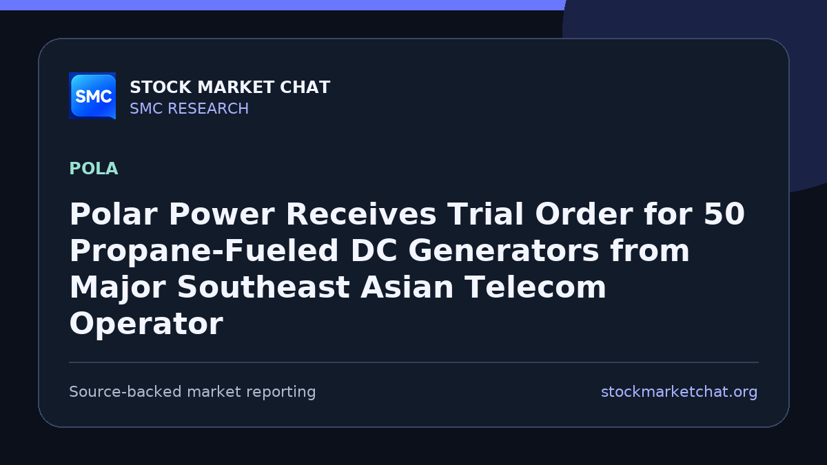 Polar Power Receives Trial Order for 50 Propane-Fueled DC Generators from Major Southeast Asian Telecom Operator
