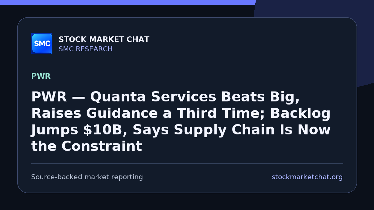 PWR — Quanta Services Beats Big, Raises Guidance a Third Time; Backlog Jumps $10B, Says Supply Chain Is Now the Constraint