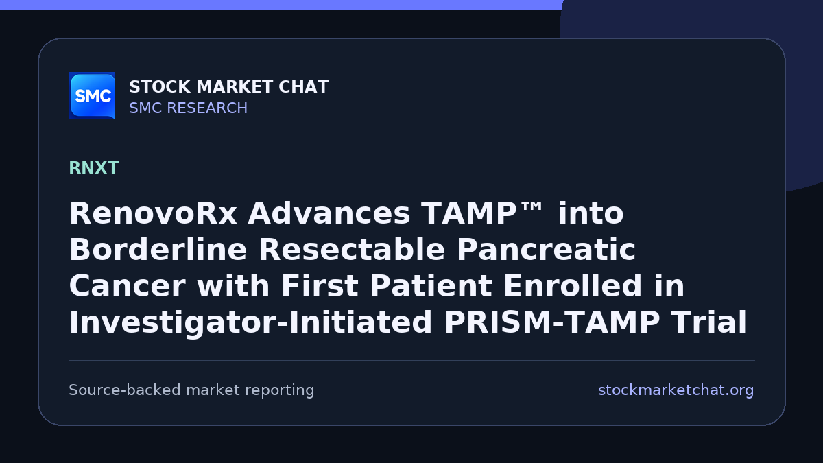 RenovoRx Advances TAMP™ into Borderline Resectable Pancreatic Cancer with First Patient Enrolled in Investigator-Initiated PRISM-TAMP Trial